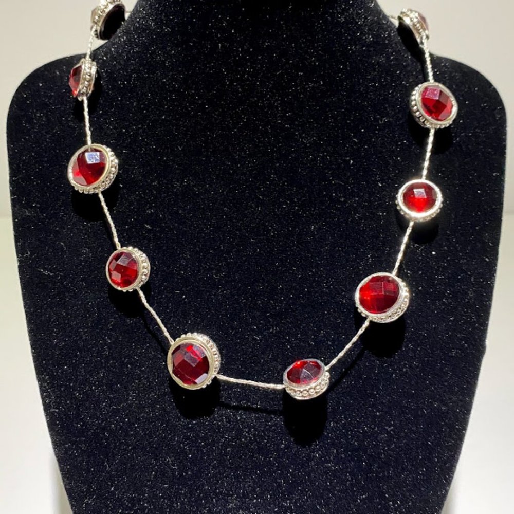 Napier Women Red Ruby Vintage Style Princess Diana Necklace Mom Gift